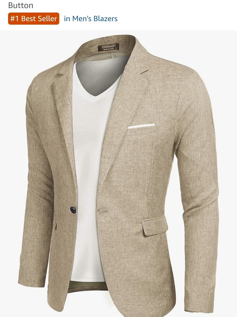 Men's Beige Blazer - Single-Breasted Suit Jacket